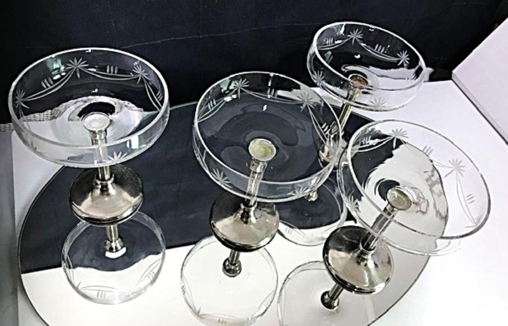 Champagne glazen Geslepen Kristal verzilverde voet Antiek✨🥂, Antiek en Kunst, Ophalen of Verzenden
