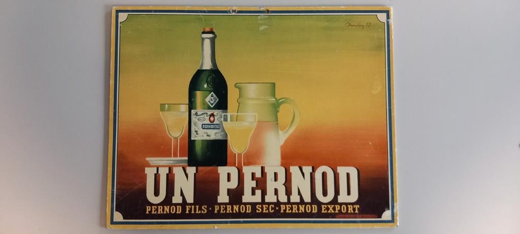 Vintage kartonnen reclame van Un Pernod uit de jaren 30, Ophalen of Verzenden, Gebruikt