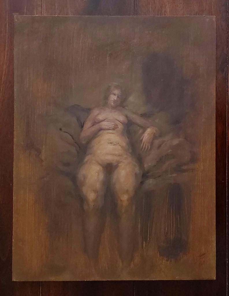 Peinture d'une femme nue assise - Peinture à l'huile, Antiquités & Art, Enlèvement ou Envoi