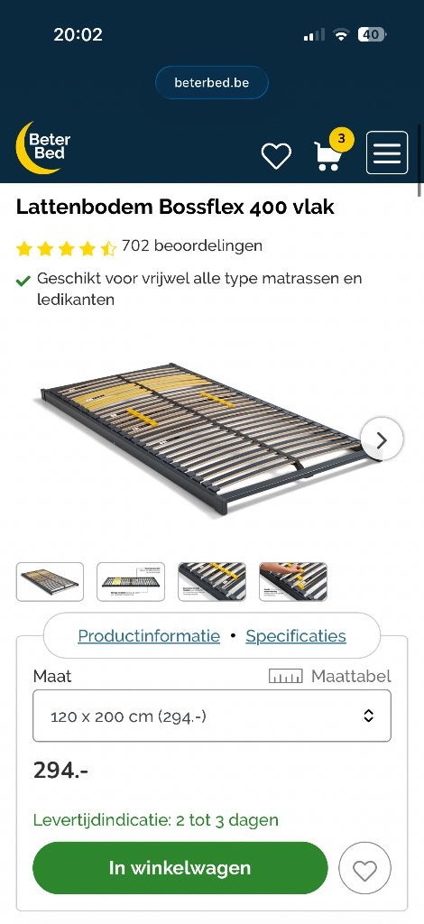 Lattenbodem, Ophalen, Zo goed als nieuw, Twijfelaar, 120 cm
