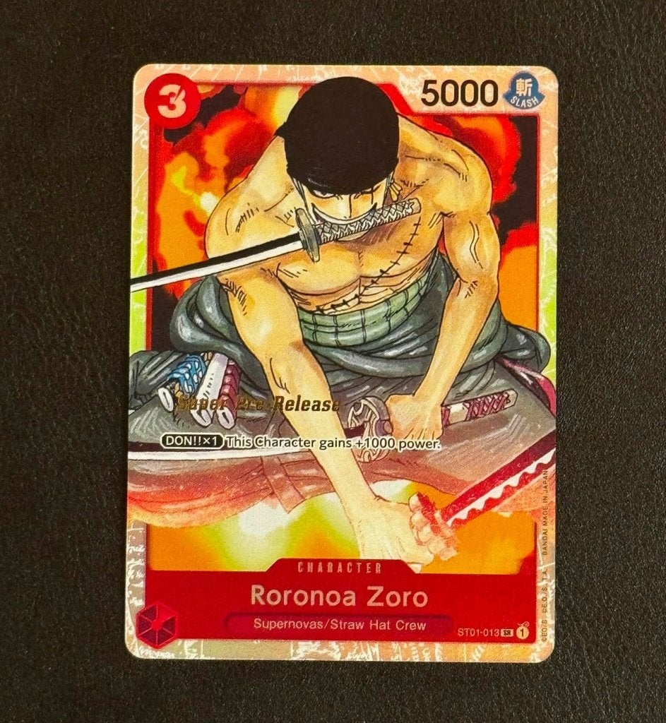 One Piece - Roronoa Zoro (ST01-013) Super Pre-Release - NM, Ophalen of Verzenden, Zo goed als nieuw, Losse kaart