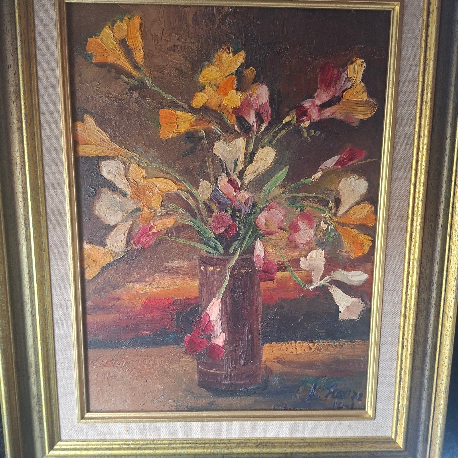 krokussen. Albert Steel 1972, Antiek en Kunst, Bloemen, Paneel, Ophalen of Verzenden, Olieverf