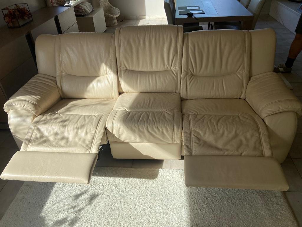 Leren Driezit Zetel met Relaxfunctie (2 stuks beschikbaar!), 200 à 250 cm, Banc droit, Enlèvement, Utilisé