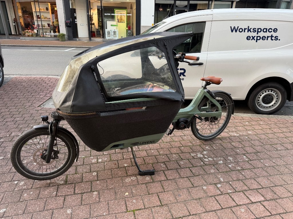 Lovend bakfiets mosgroen inclusief vele opties, Fietsen en Brommers, 3 kinderen, Zo goed als nieuw, Elektrisch, Schijfrem