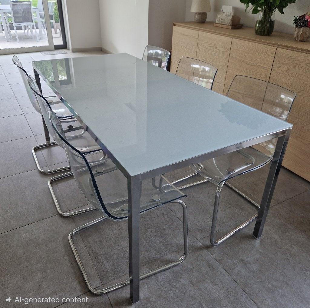 Table à manger Ikea Torsby 180×85 cm chrome et verre blanc, 150 à 200 cm, Cinq personnes ou plus, Modern, tijdloos, Verre
