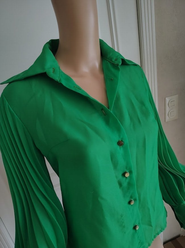 Vintage groene blouse, Zo goed als nieuw, Maat 36 (S), Groen, Vintage .