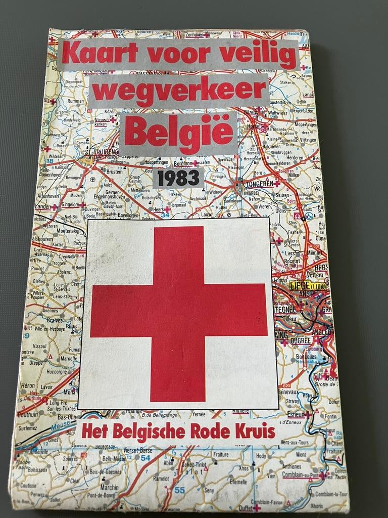 Vintage landkaart België 1983 ⛑️ Rode Kruis., Ophalen of Verzenden, Zo goed als nieuw, België, Landkaart