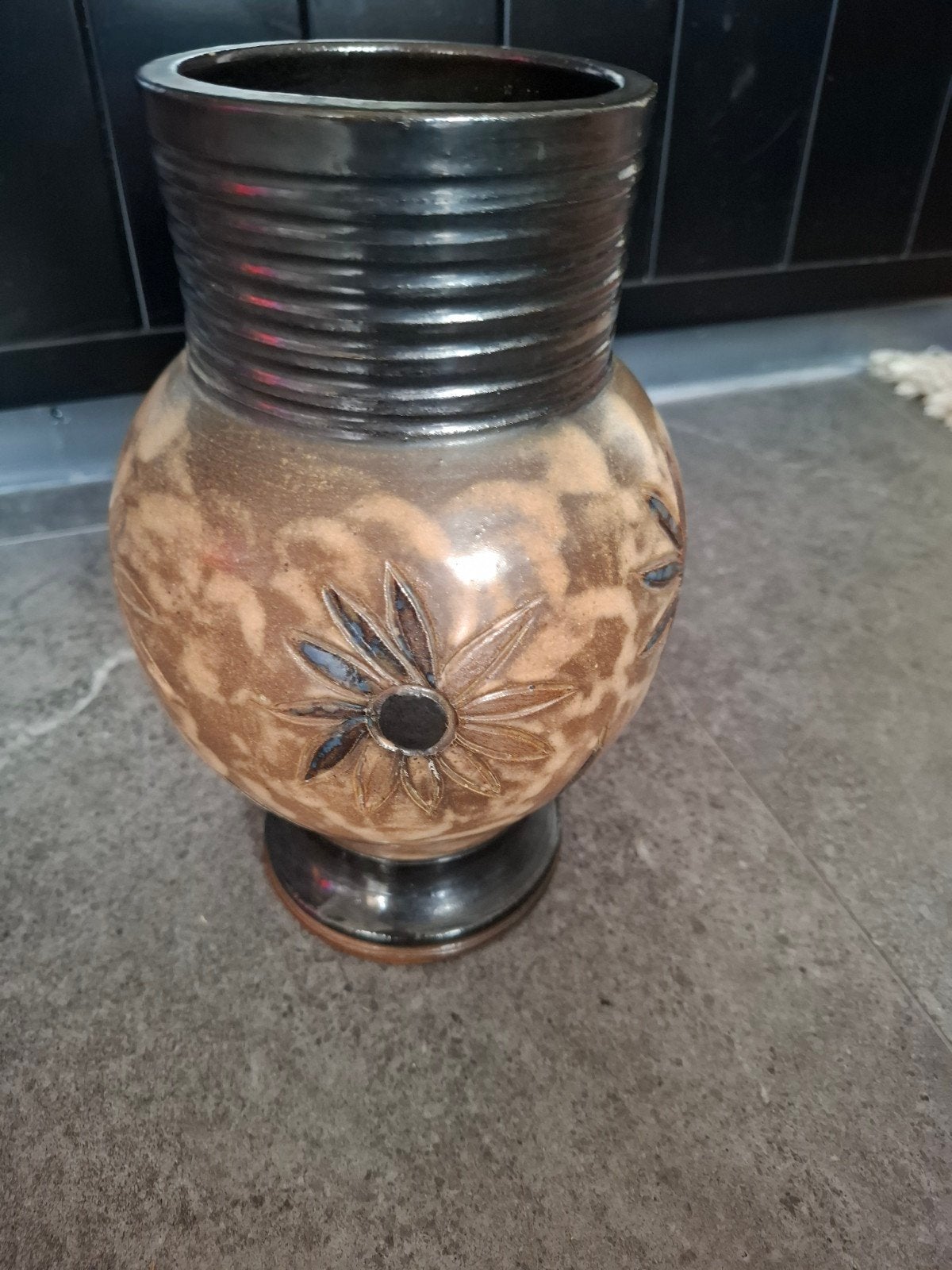 Grès vase R.Guerin fleurs Marguerittes, Enlèvement ou Envoi