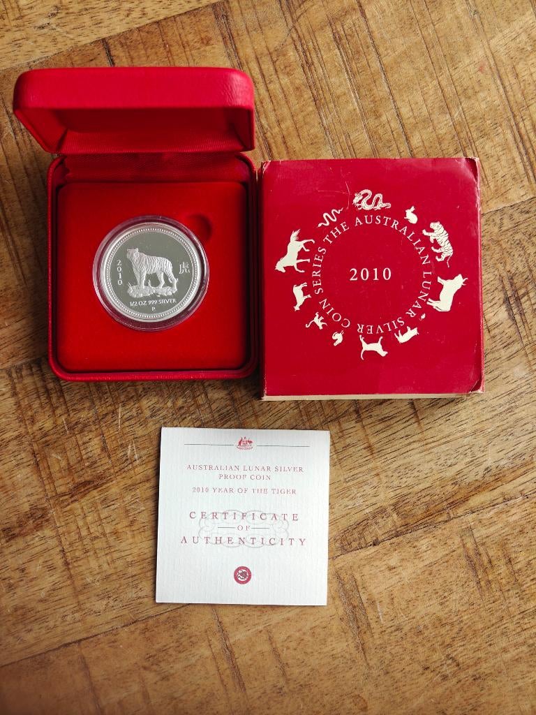 2010 lunar tiger proof 1/2 oz oplage 541 extreem zeldzaam, Ophalen of Verzenden, Zilver