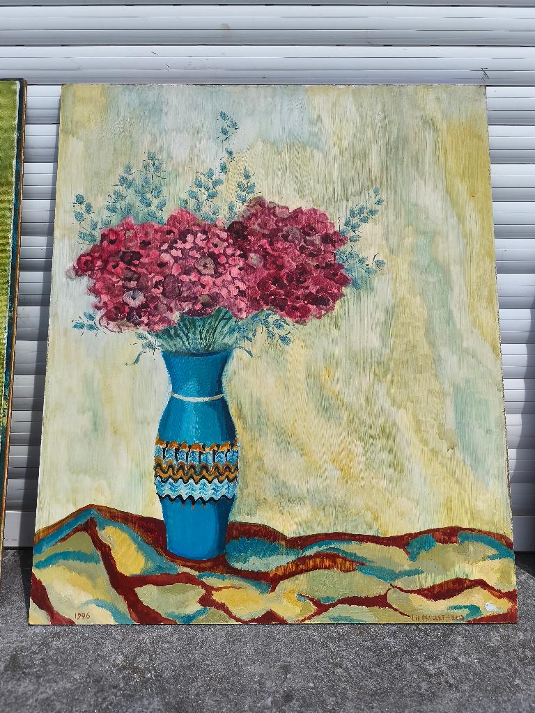 Huile sur panneau fleurs signe Lili Mallet hecq, Antiek en Kunst, Kunst | Schilderijen | Klassiek, Ophalen of Verzenden