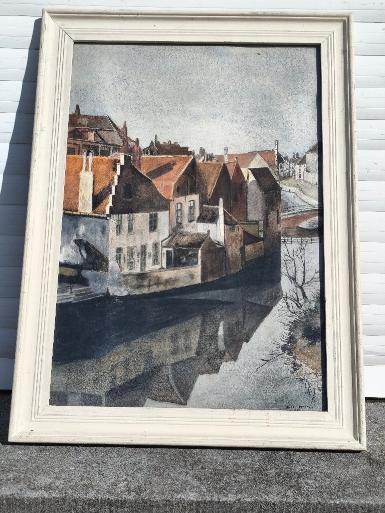 Aquarelle signe André peleman 1954, Ophalen of Verzenden, Aquarel