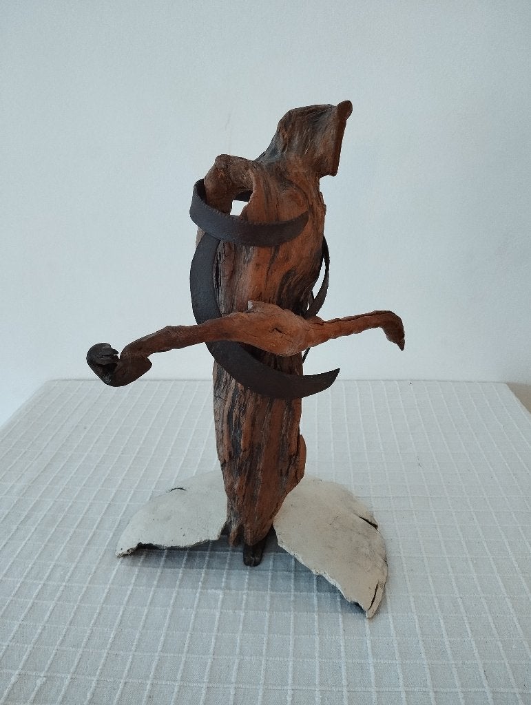 Drijfhoutsculptuur/Abstracte kunst Vhop“tendrement couple 1", Overige typen, Ophalen of Verzenden, 20 - 50 cm, Bruin