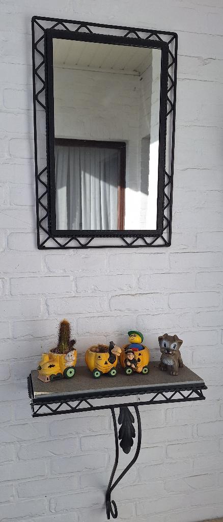 Wandtafel console met spiegel, smeedijzer, Ophalen, Gebruikt, Metaal