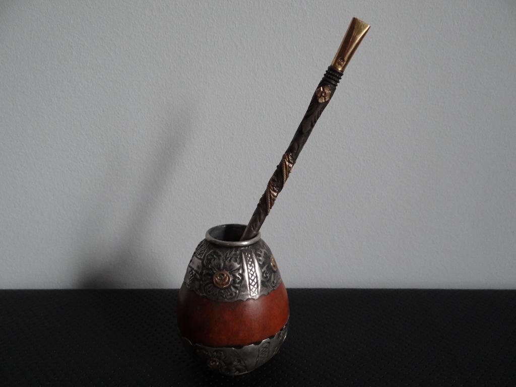 YERBA MATE Tasse en calebasse Argent 800 et or.Argentine., Antiquités & Art, Antiquités | Argent & Or, Or, Enlèvement ou Envoi