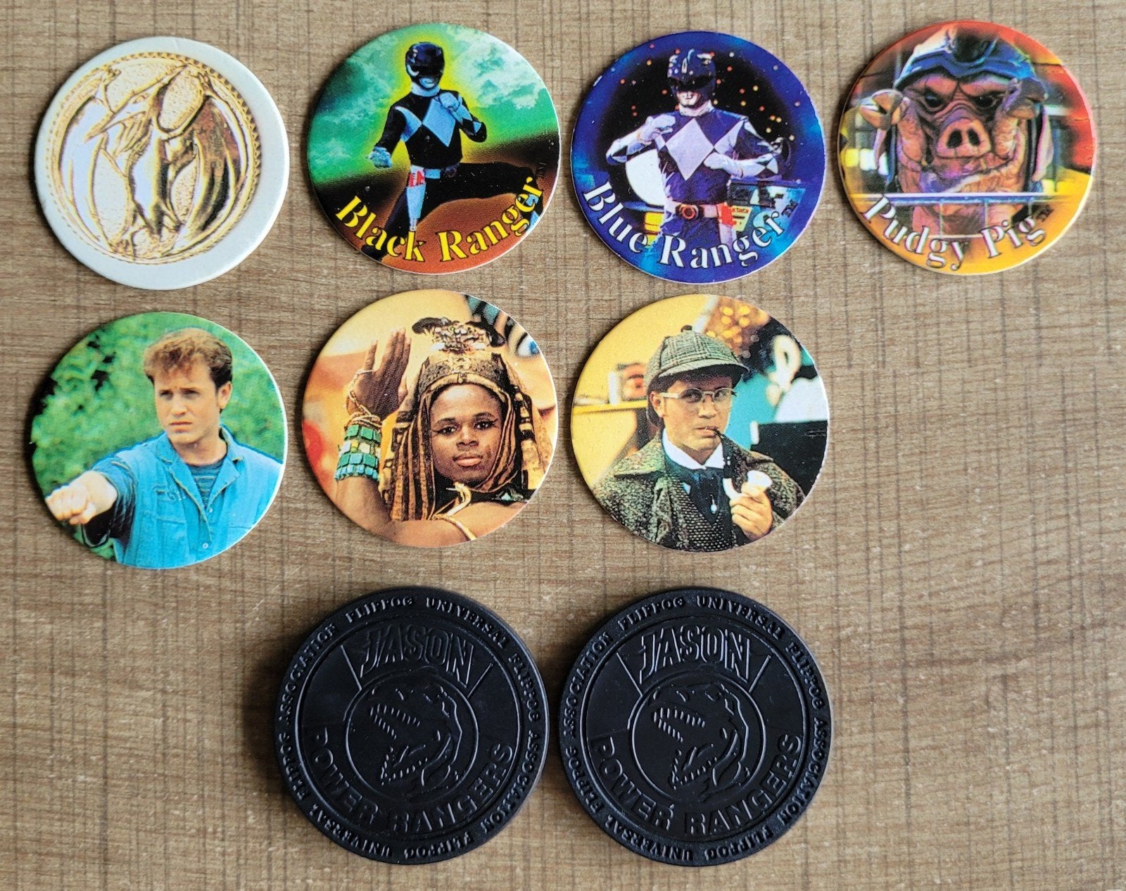 Power Rangers: 7 flippo's + 2 Slammers, Ophalen of Verzenden, Zo goed als nieuw, Tv, Overige typen