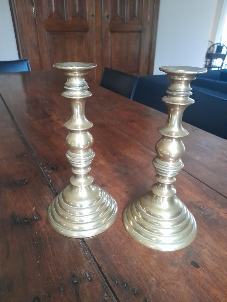 Set koperen Victoriaanse kandelaars eind 19e, Tuin en Terras, Ophalen