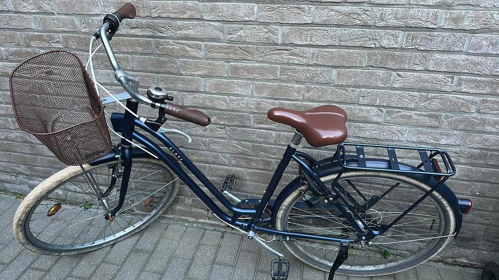 Fiets donker blauw met fietsmandje van decatlon, Gebruikt, Versnellingen, 50 tot 53 cm, Ophalen