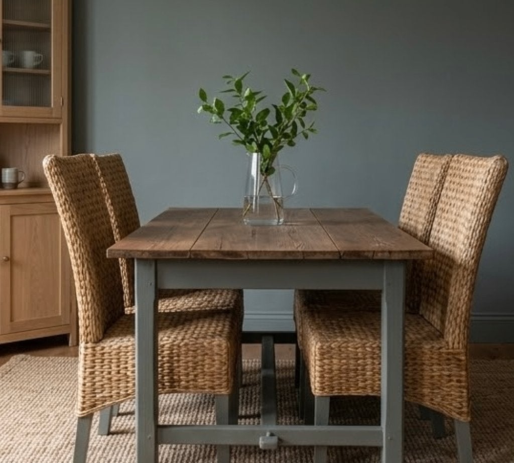 Landelijk setje - tafel & 4 stoelen - massieve eik, Enlèvement, Utilisé, 4 à 6 chaises