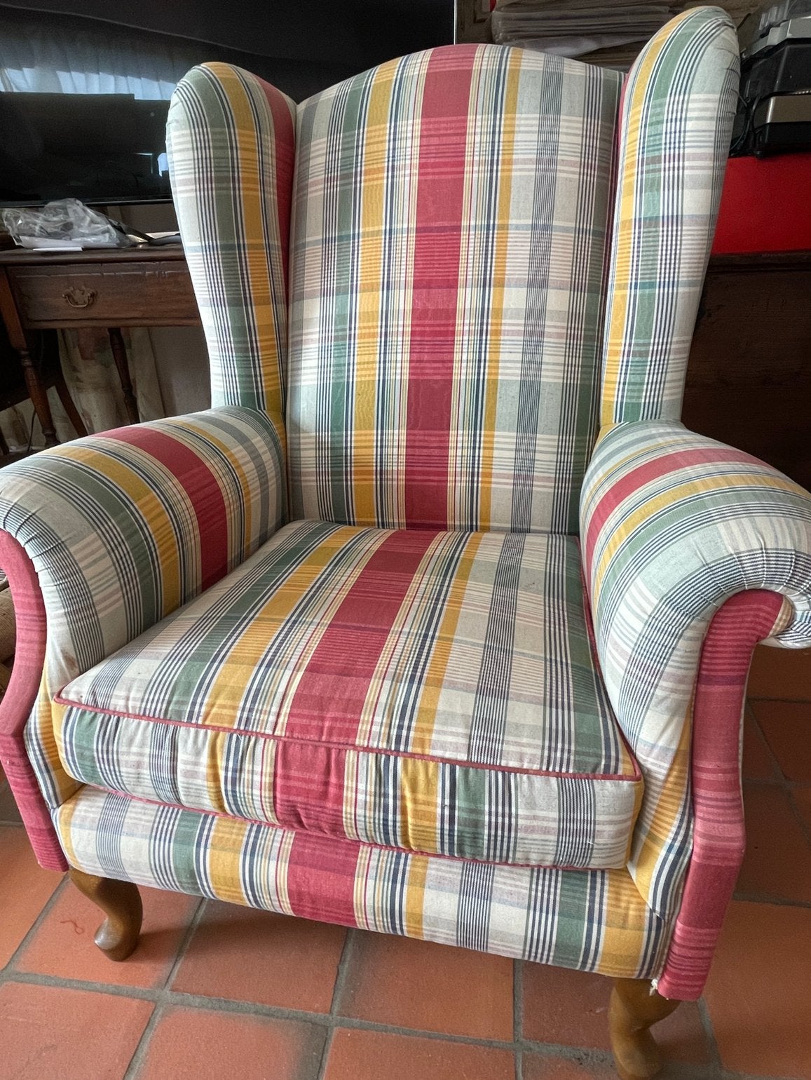 Fauteuil tartan classique, Maison & Meubles, Fauteuils, Enlèvement, Neuf, Bois, Engelse stijl