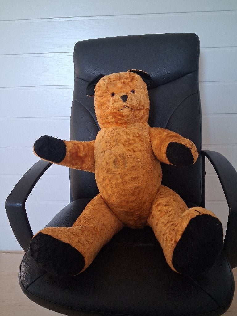 antieke teddybeer 80 cm jaren 30/50 met werkende bromstem, Ophalen