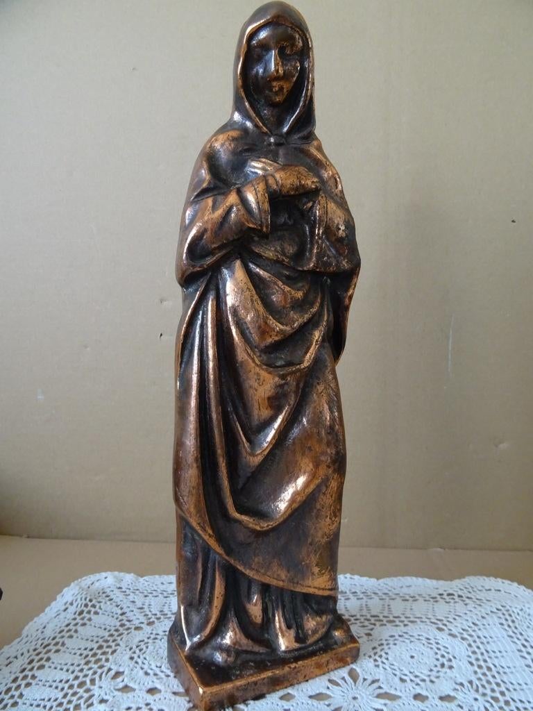 Antiek Mariabeeld antiek gietijzeren Mariabeeld 38cm 1850, Antiek en Kunst, Antiek | Religieuze voorwerpen, Ophalen of Verzenden