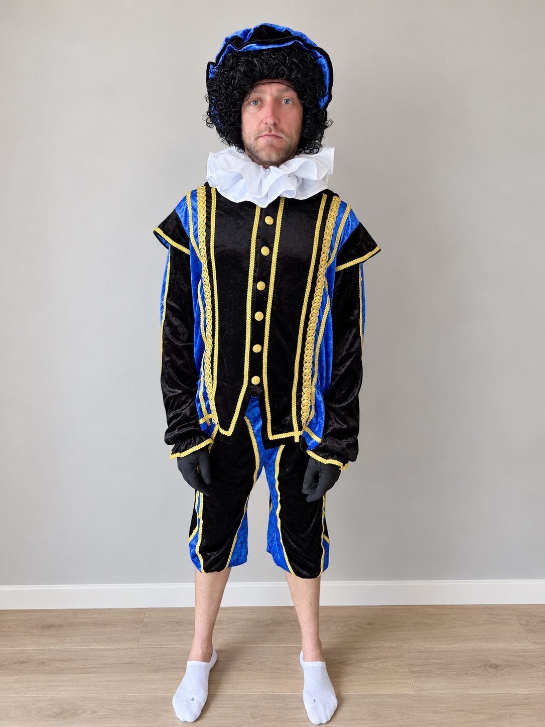 Compleet LUXE Pietkostuum – blauw, zwart en goud, Ophalen of Verzenden, Zo goed als nieuw