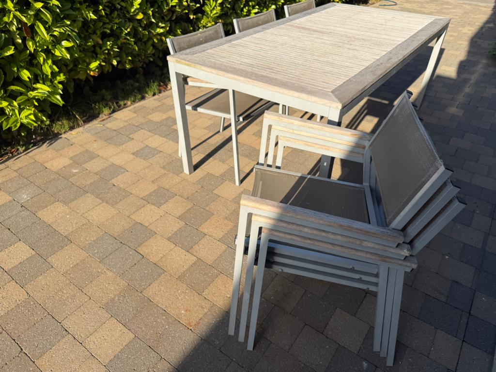 Tuintafel met 6 stoelen, Tuin en Terras, Ophalen, Zo goed als nieuw, Aluminium