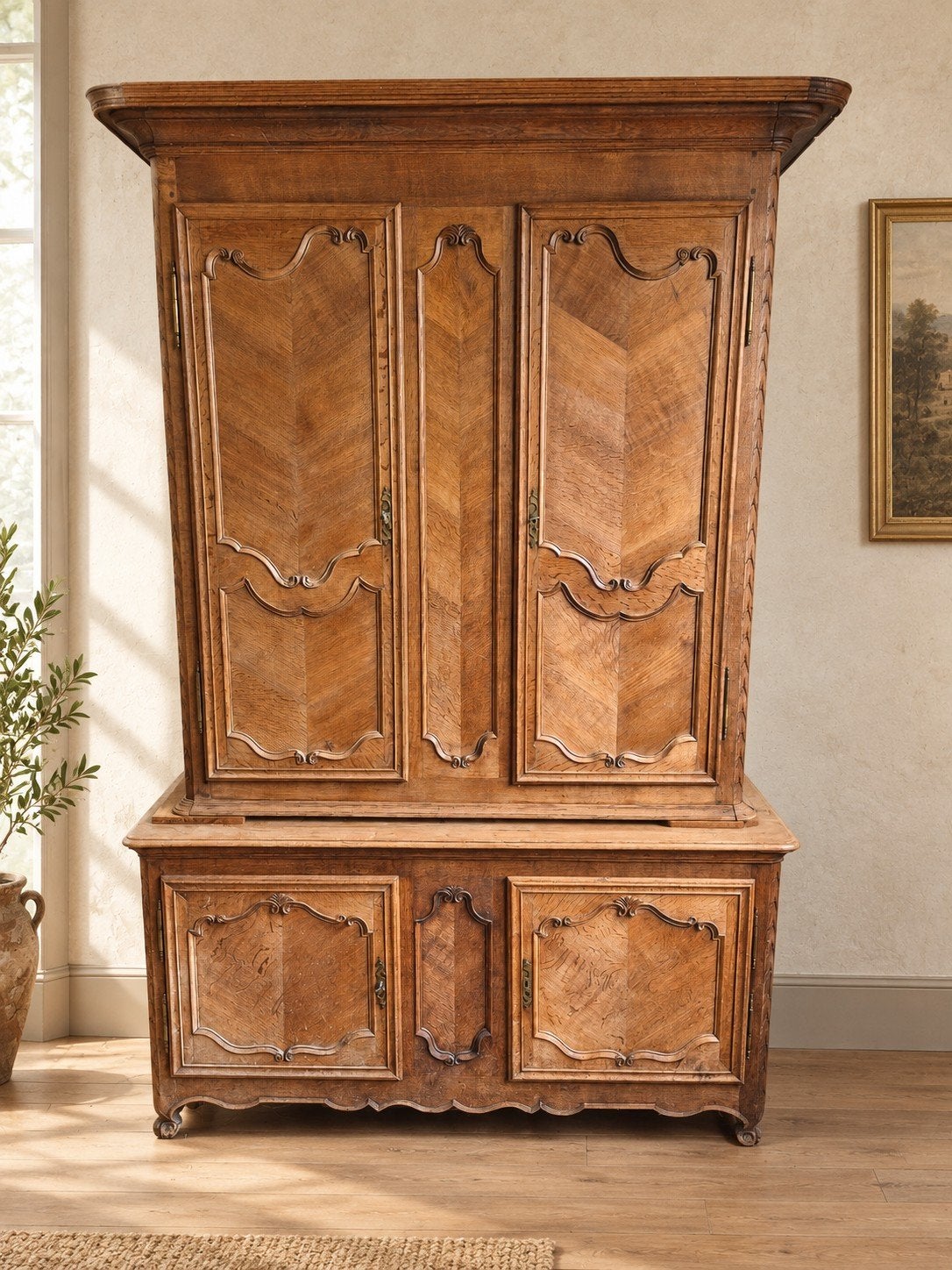 Ancien meuble 2 corps en chêne 100% massif, Enlèvement