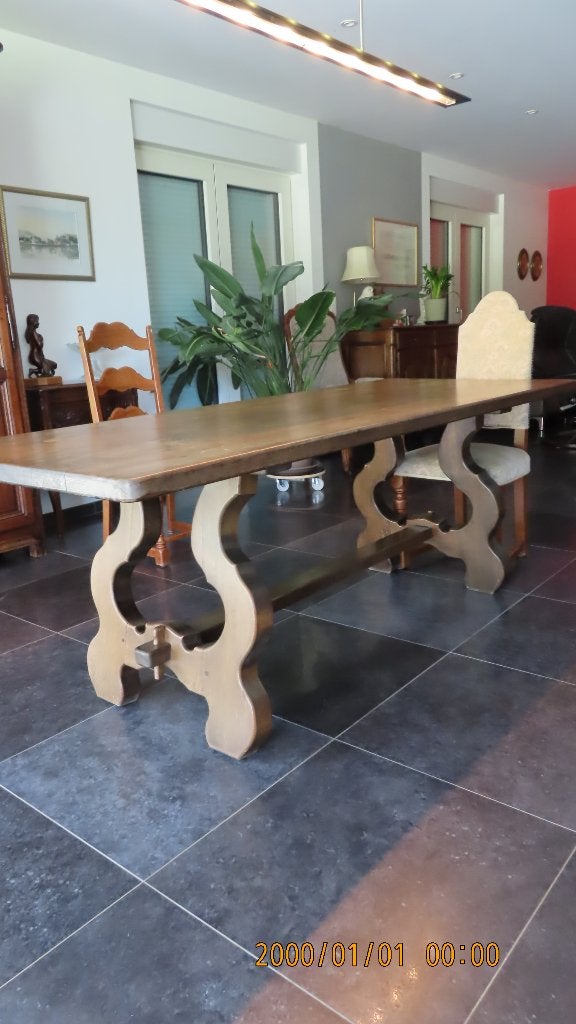 Table espagnole ancienne 1969 en chêne L.210 x l.83x H.75,5, Espagnol, Enlèvement, Utilisé, 50 à 100 cm