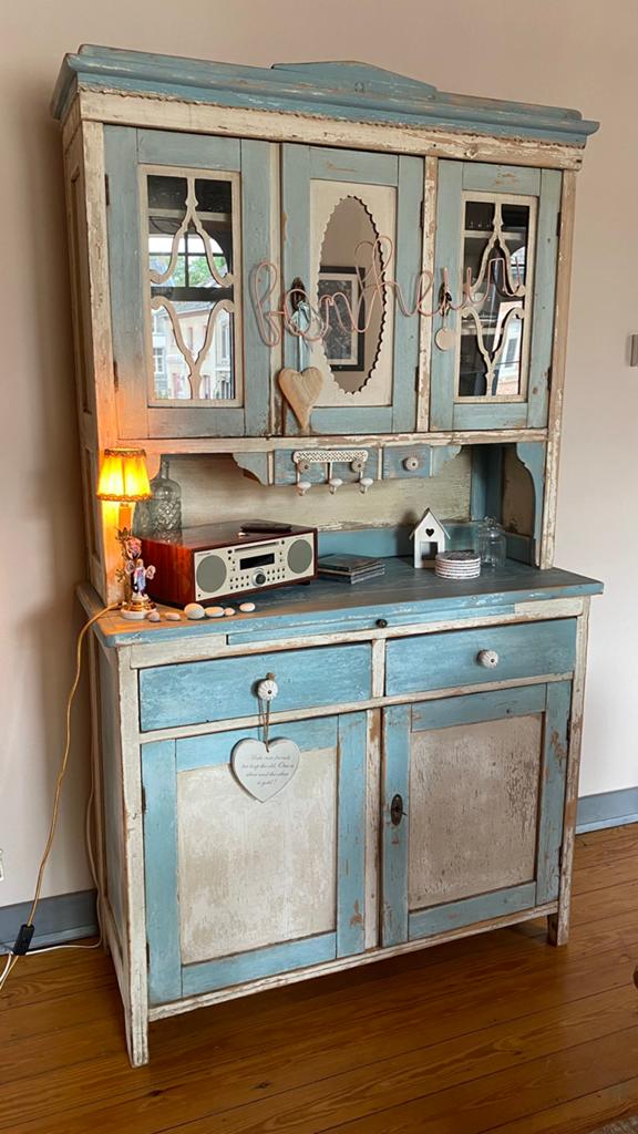 Buffetkast met 2-delige vitrinekast, Ophalen, Zo goed als nieuw, Vintage romantique, 150 tot 200 cm