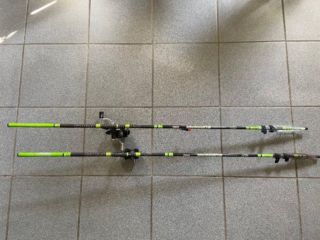 2 hengels met molens, Ophalen of Verzenden, Zo goed als nieuw, Werphengel