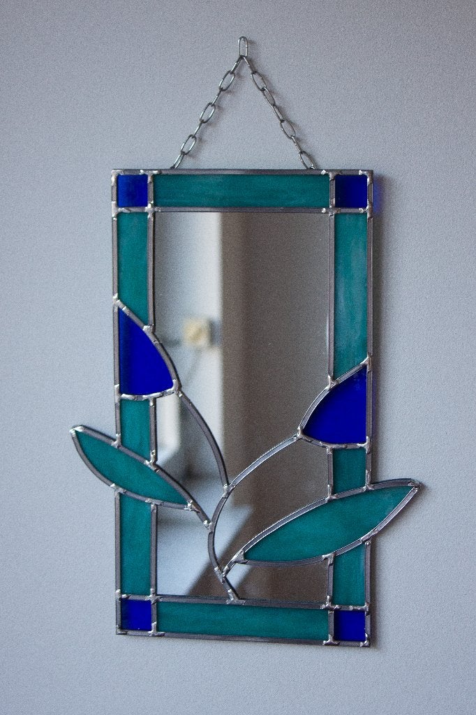 Miroir artisanal en vitrail au plomb – Pièce unique signée, Antiquités & Art, Enlèvement ou Envoi
