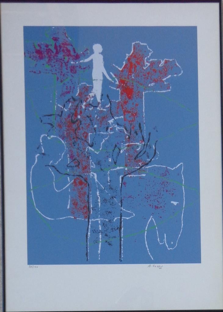 ANDRE GOEZU / FIGURATIE / KLEURLITHO / 70x50cm / KADER / SIG, Antiquités & Art, Enlèvement ou Envoi