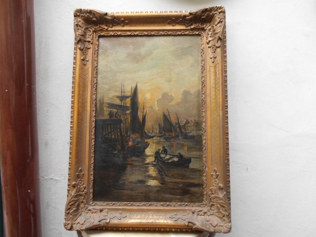 vissersboten aan de kade in de ochtendzon J DEGRUYTER  1920, Ophalen