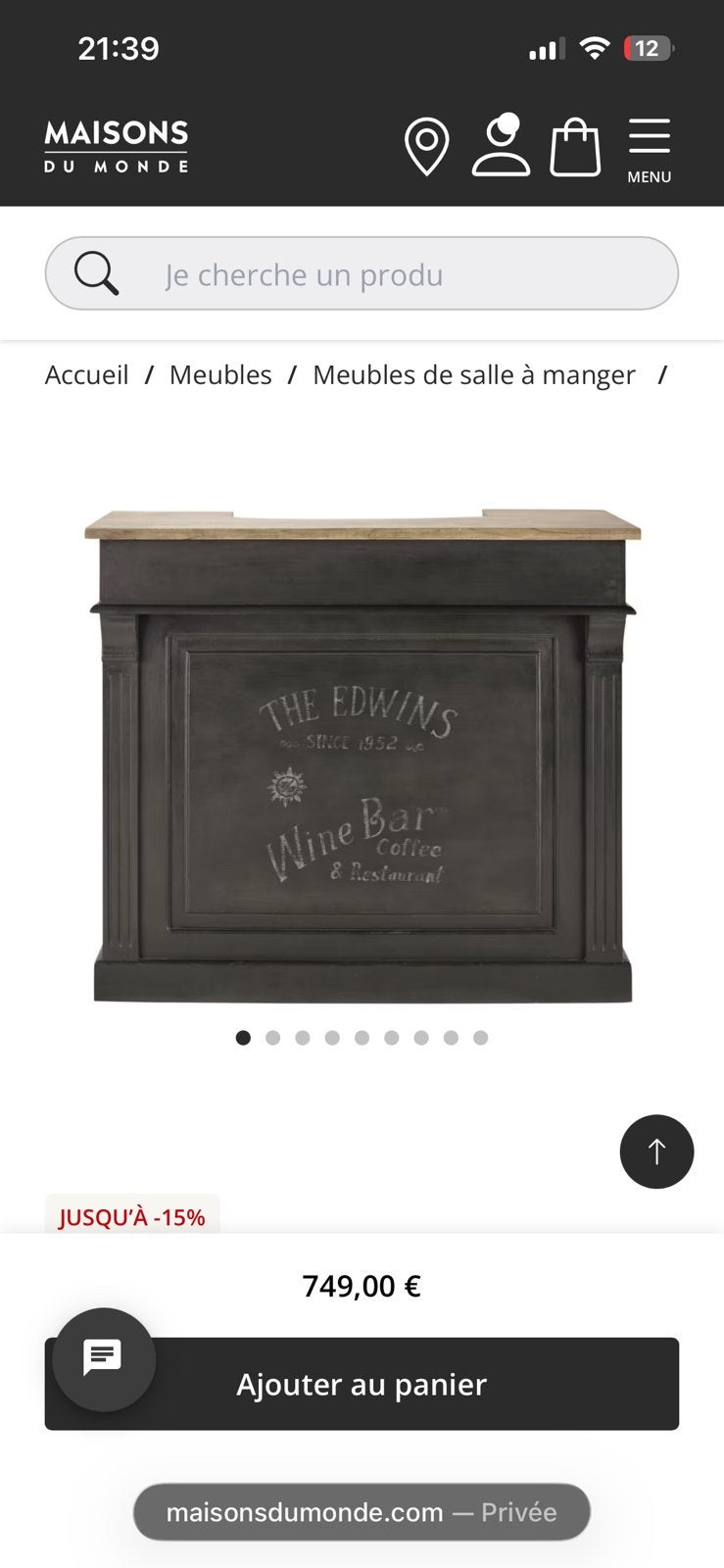 Meuble bar maison du monde, Enlèvement ou Envoi, Comme neuf, Noir, Bois