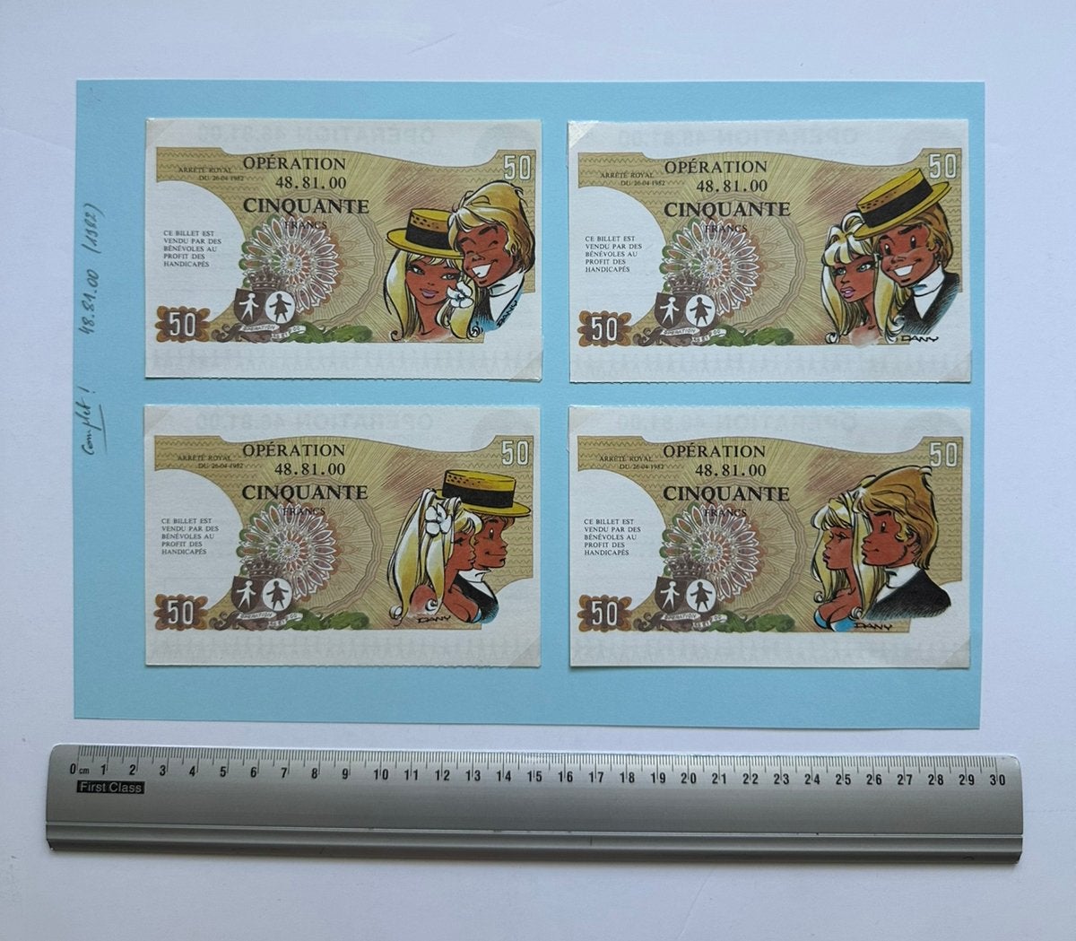 Dany : Olivier Rameau billets de tombola 48.81.00 (1982), Envoi, Autres personnages, Neuf, Image, Affiche ou Autocollant