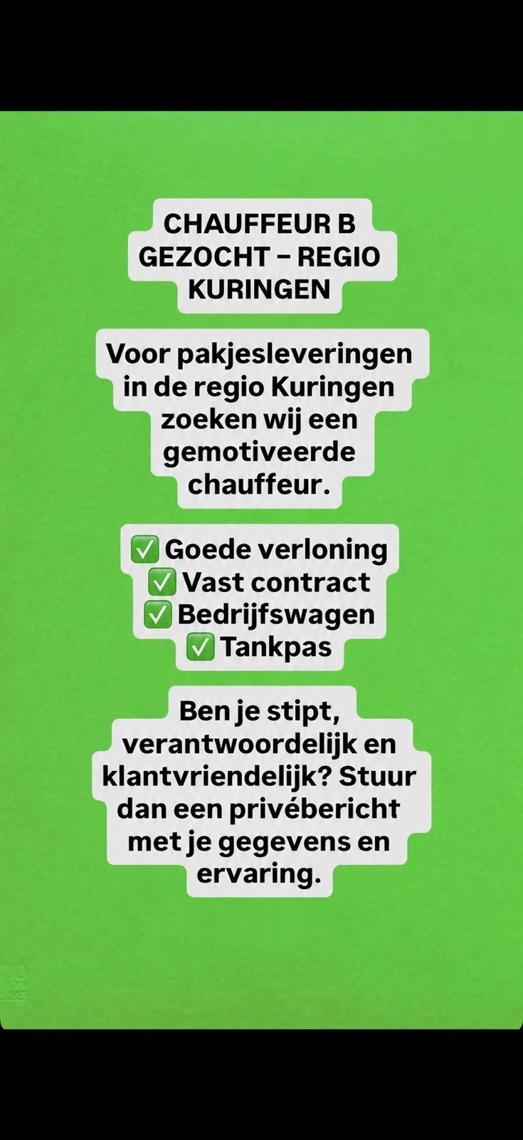 Chauffeur gezocht, Starter, Vast contract