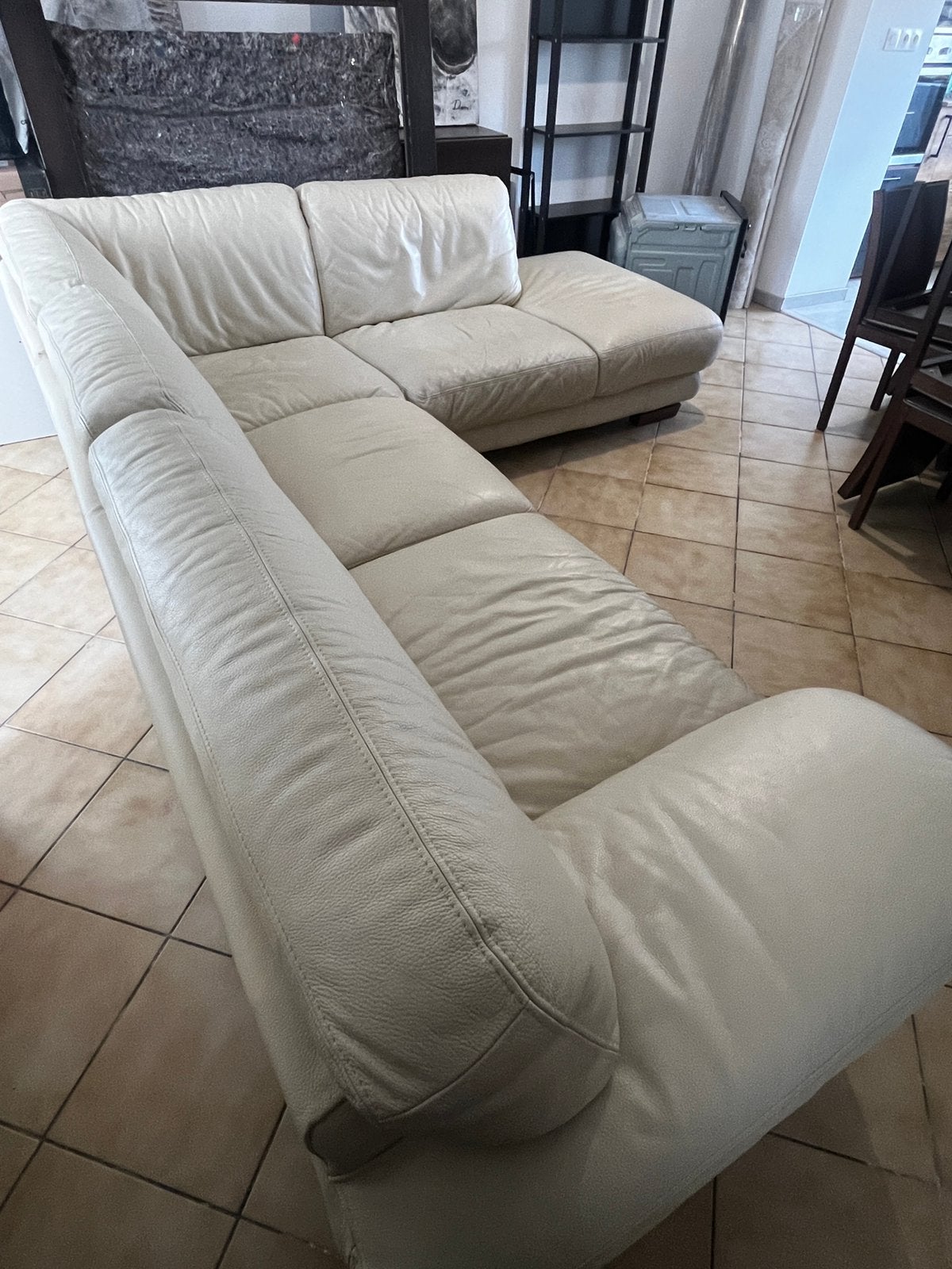 Canapé en cuir quasi neuf avec méridienne, Enlèvement ou Envoi, Comme neuf, Cuir