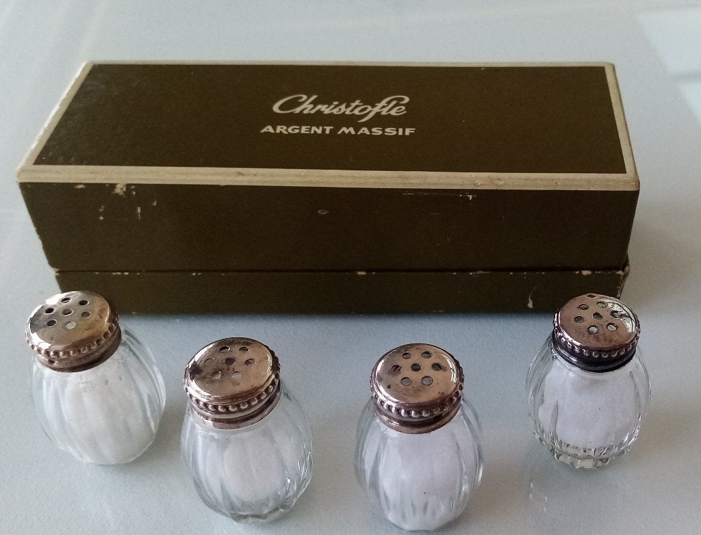 Christofle sterling zilveren 4 zoutvaatjes  'parels', Ophalen