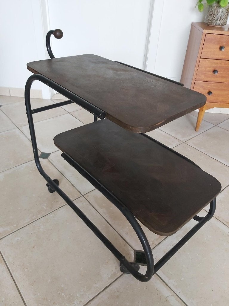 Mooie midcentury vintage serveerwagen / trolley / bijzet, Enlèvement, Autres essences de bois, Midcentury