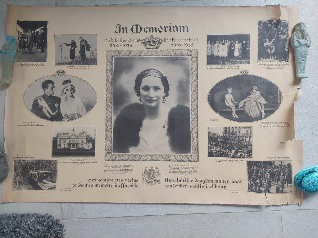 affiches déces Reine Astrid de Belgique, Enlèvement ou Envoi, Rectangulaire horizontal, Utilisé, Autres sujets/thèmes