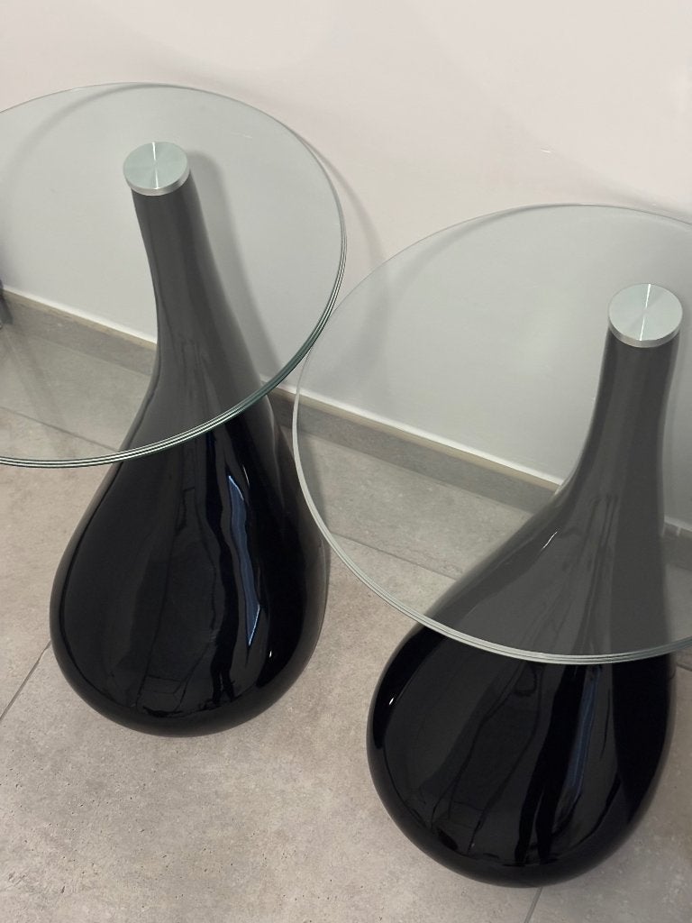 Bijzettafel vintage teardrop zwart, Enlèvement, Comme neuf, Rond, Verre