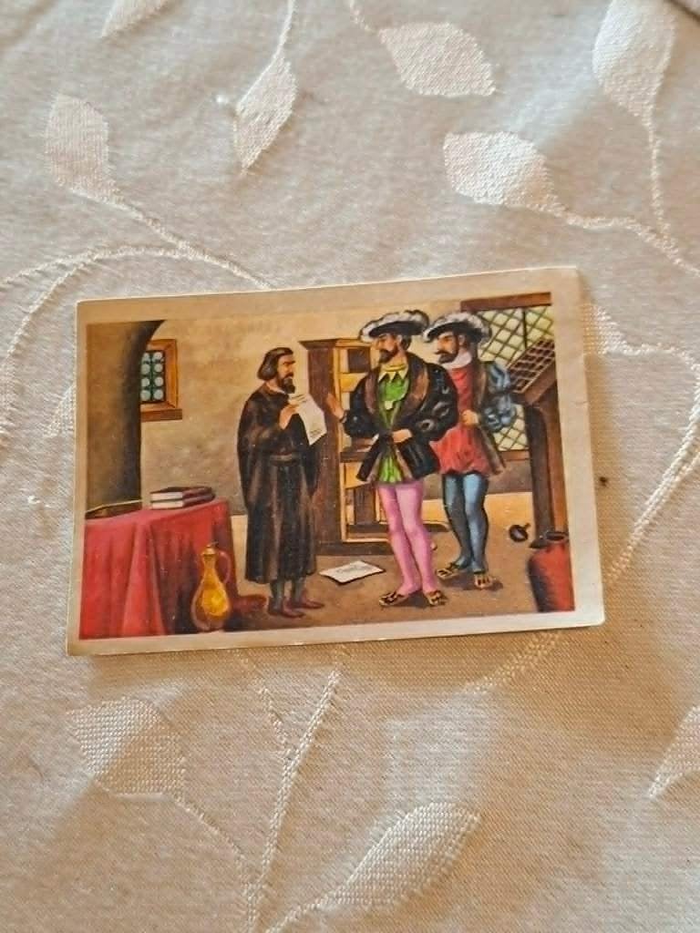 Prentje/Chromo : François I op bezoek bij Robert Etienne, Gebruikt, Ophalen of Verzenden, Voor 1940, Prent