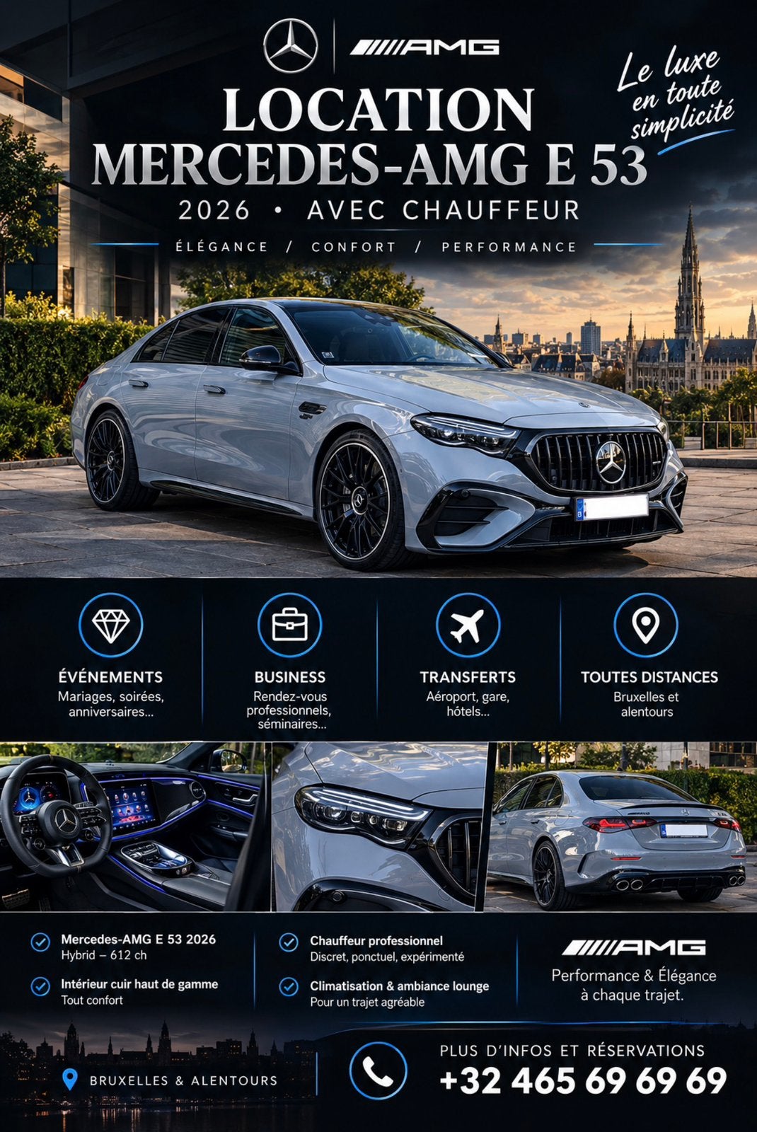 Location avec chauffeur Mercedes E53 AMG 2026, Enlèvement
