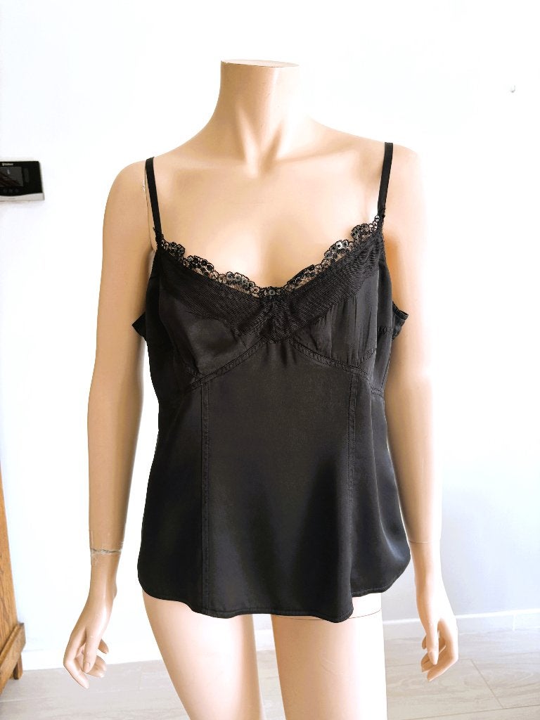 Caroline Biss 100% zijden top 44  kant & pailletjes, Kleding | Dames, Topjes, Zo goed als nieuw, Maat 42/44 (L), Zwart, Zonder mouw