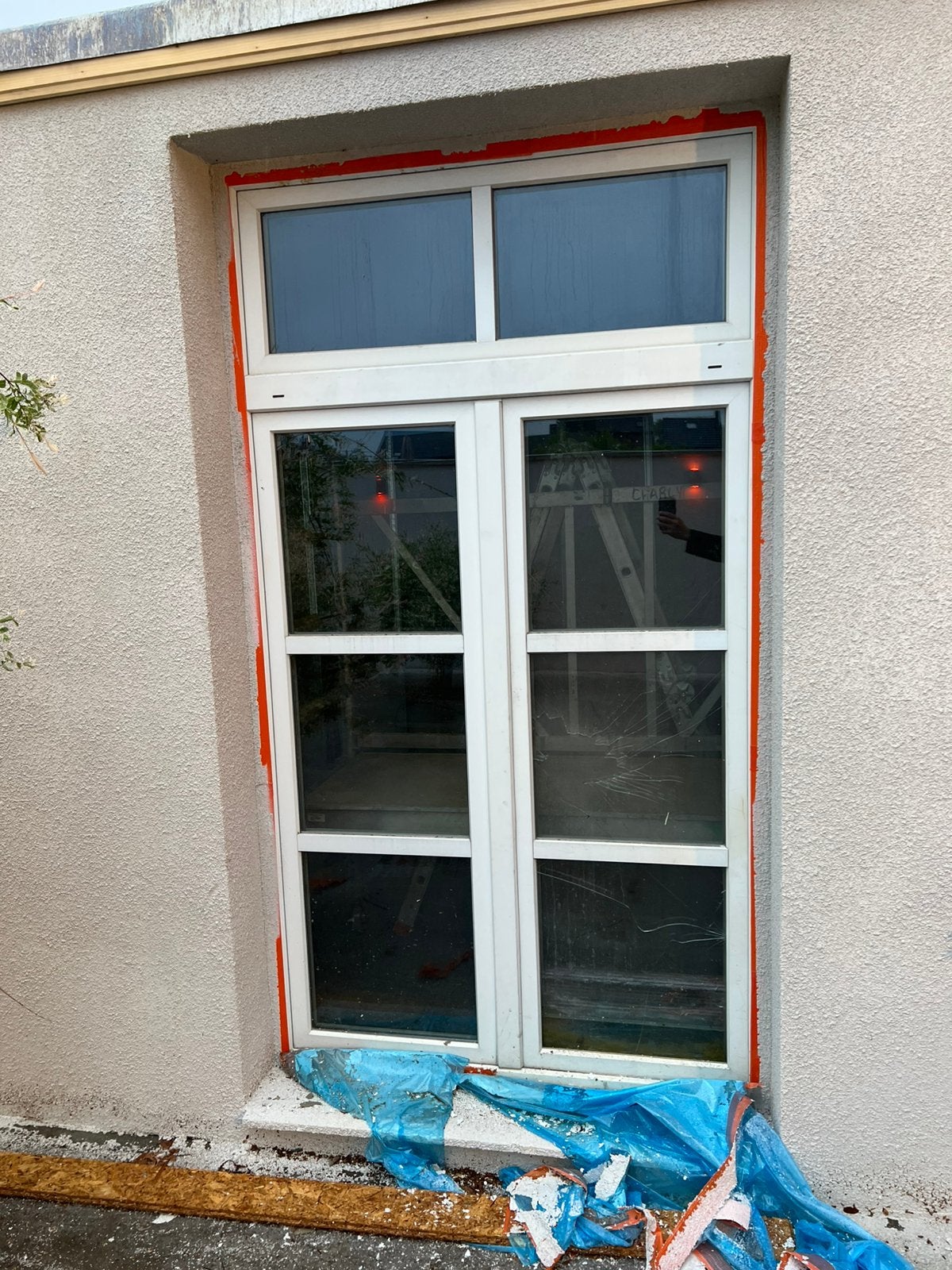 Double porte vitrée PVC blanche avec partie fixe supérieure, Bricolage & Construction, Châssis & Portes coulissantes, Enlèvement