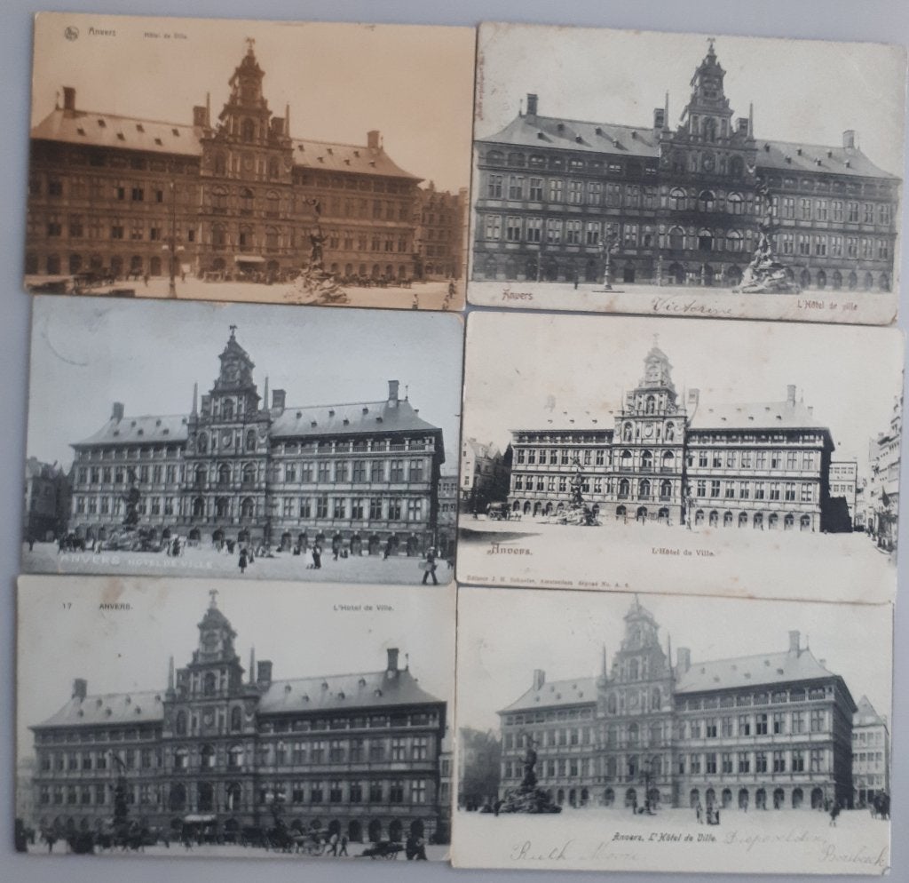6 Oude POSTKAARTEN ANTWERPEN STADHUIS Ref E300, Verzamelen, Ophalen of Verzenden, 1920 tot 1940, Gelopen, Antwerpen
