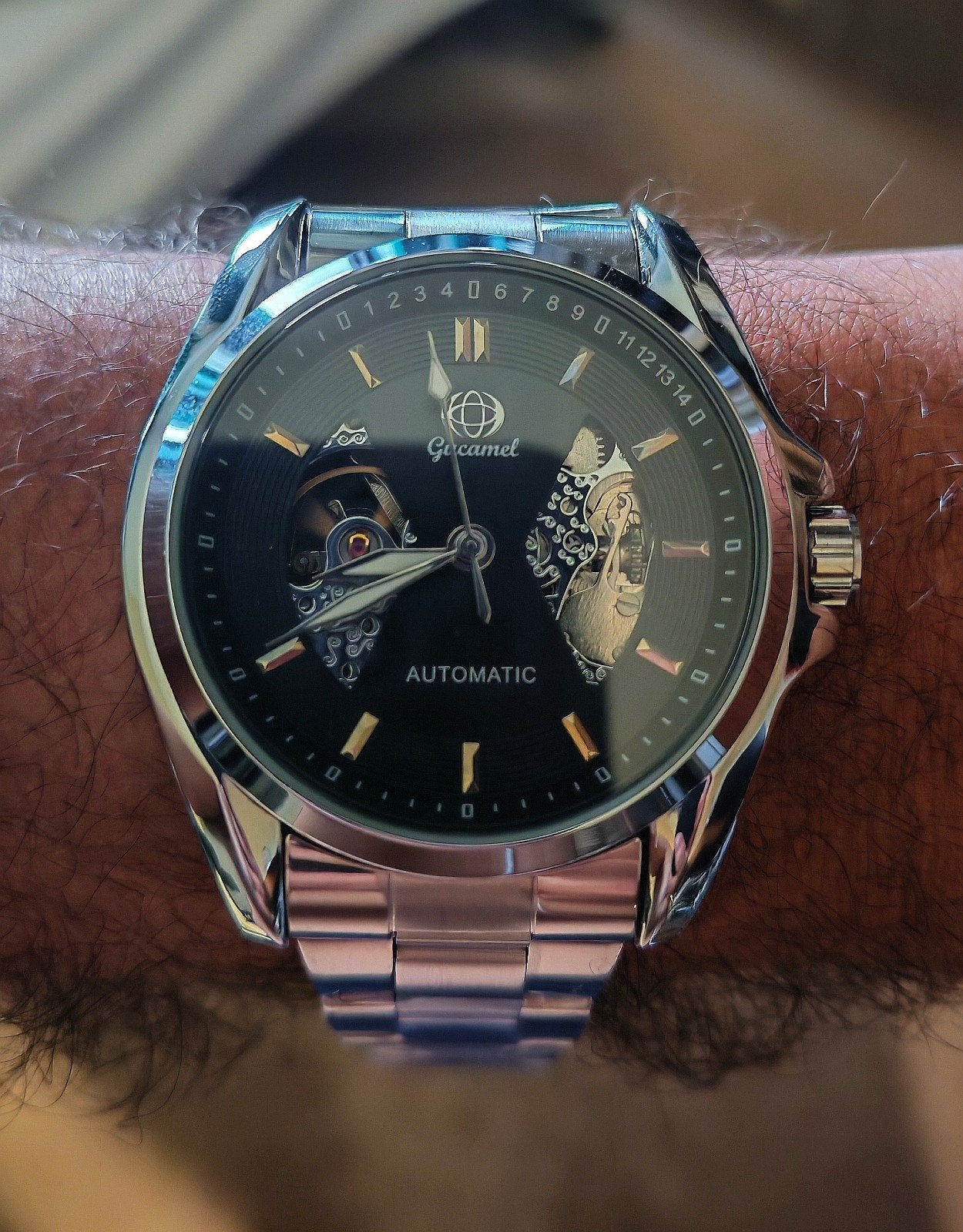 montre homme automatique en acier, Handtassen en Accessoires, Verzenden, Nieuw