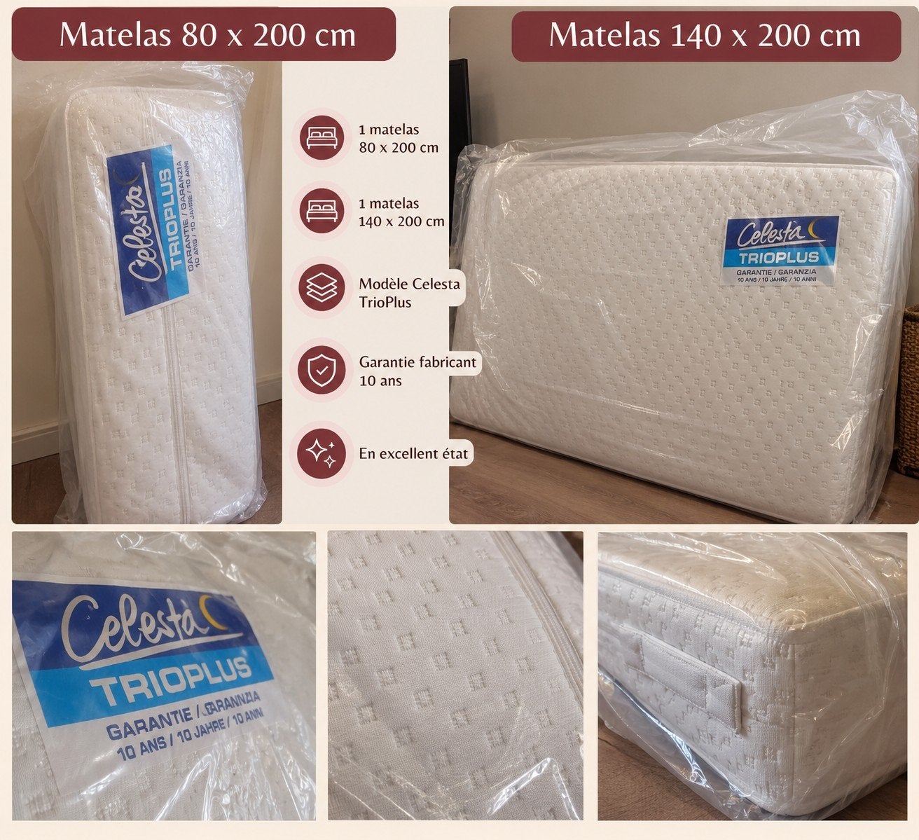 2 matelas a vendre (80 cm et 140 cm), Maison & Meubles, Matelas, Enlèvement, 200 cm, Deux personnes
