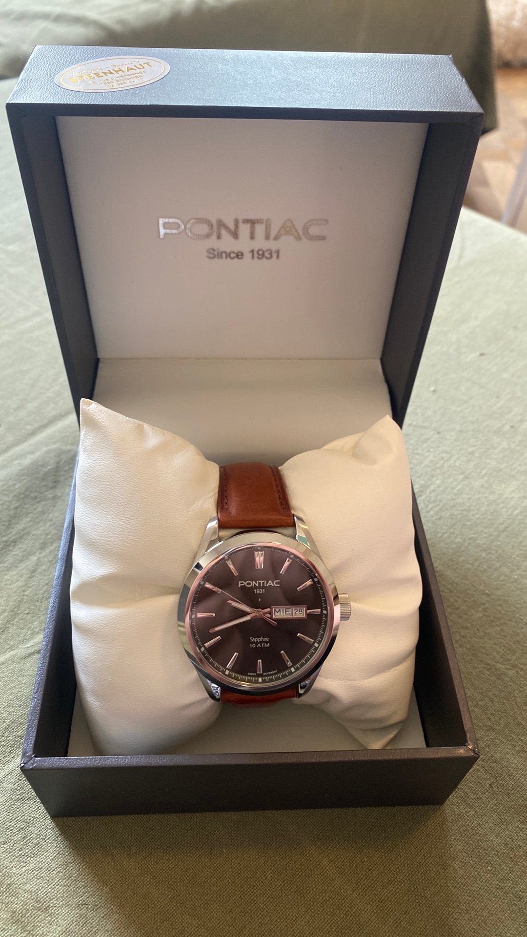 Pontiac heren uurwerk, Overige merken, Leer, Staal, Polshorloge